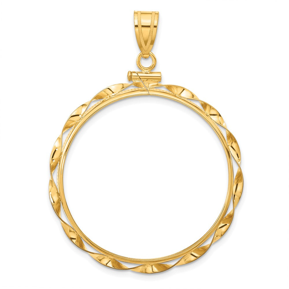 Wideband Distinguished Coin Jewelry 14k Polished Hand Twisted Ribbon 32.7mm x 3.00mm Screw Top Coin Bezel Pendant