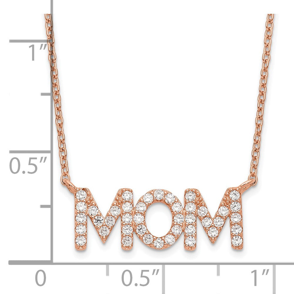 Sterling Silver Polished Rose-tone CZ MOM 18in Necklace 18 Inches