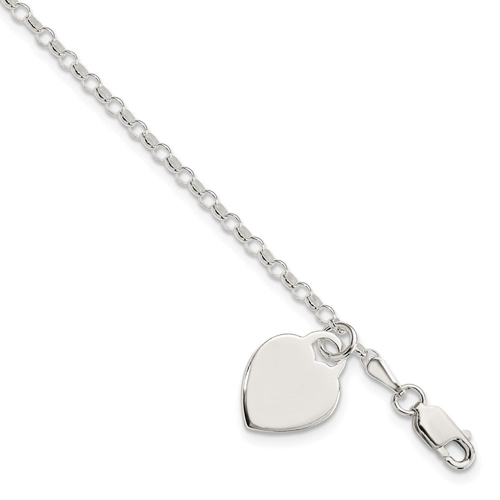 Sterling Silver Engraveable Heart Charm Bracelet 7.25 inches