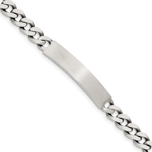 Sterling Silver 7inch Engraveable Antiqued Curb Link ID Bracelet 7 inches