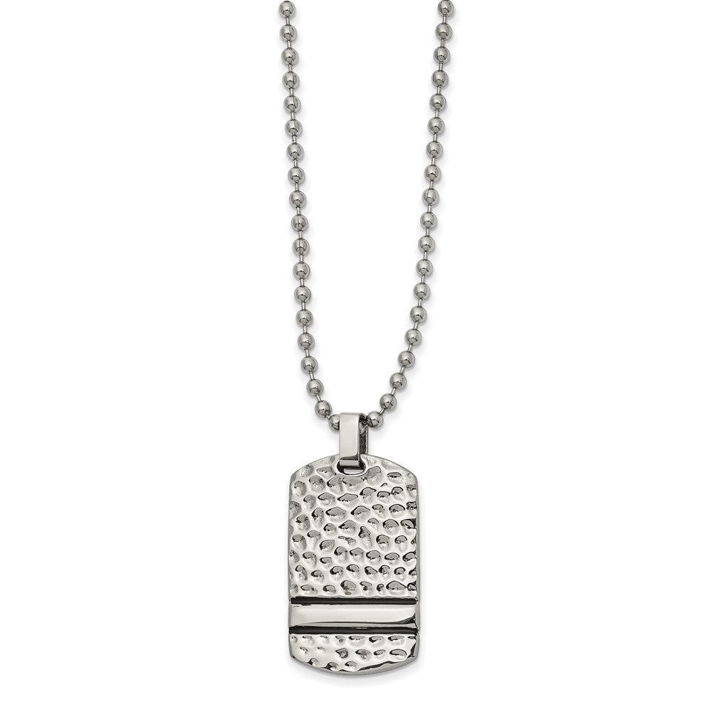 Stainless Steel Antiqued & Polished Hammered Reversible DogTag Necklace