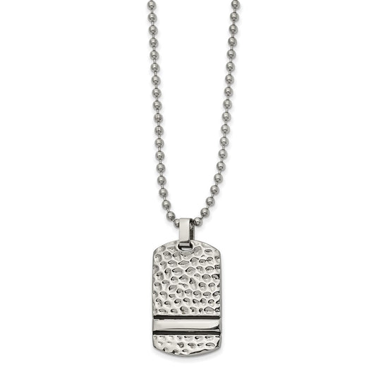 Stainless Steel Antiqued & Polished Hammered Reversible DogTag Necklace