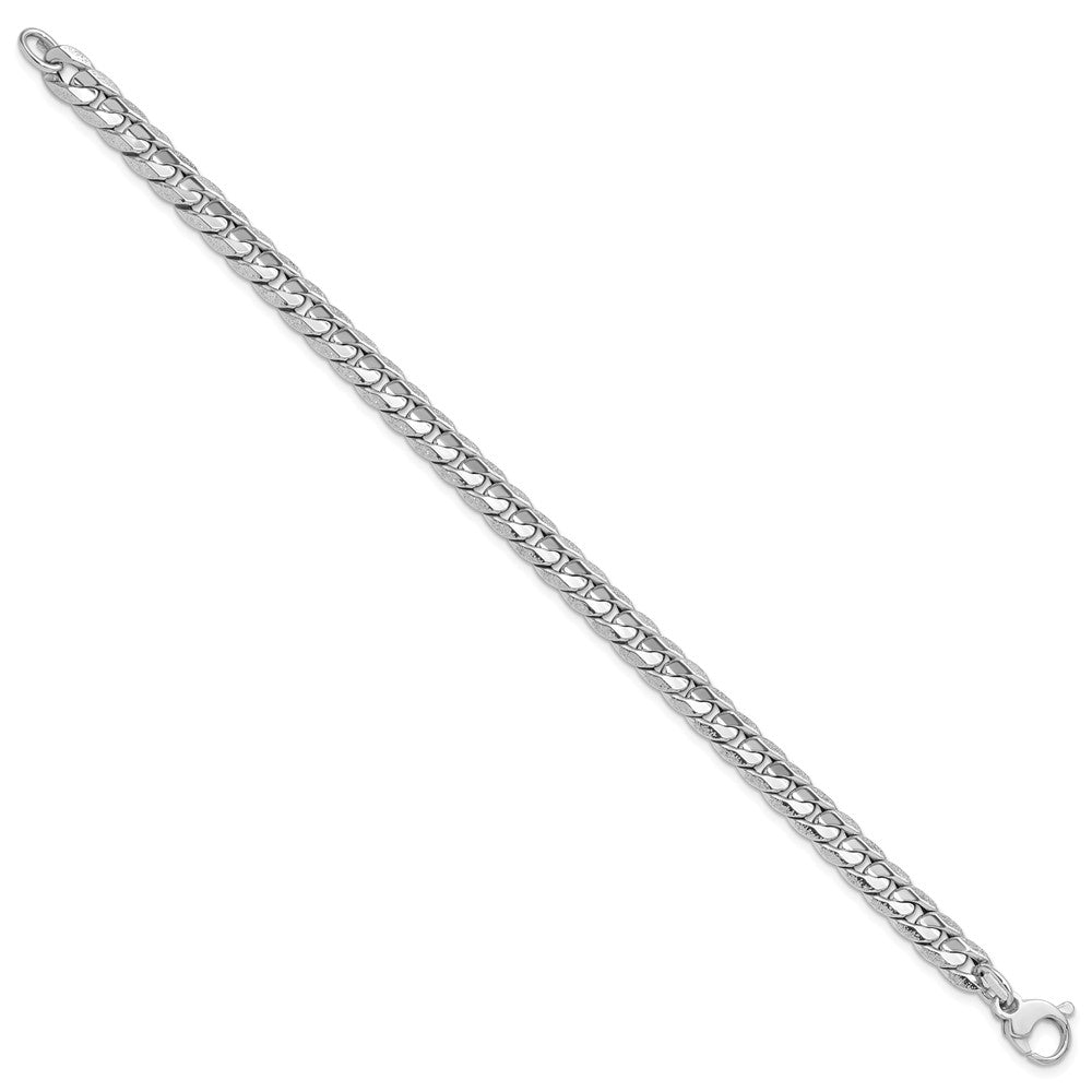 14K White Gold Polished and Textured Fancy Curb Bracelet 7.5  inches