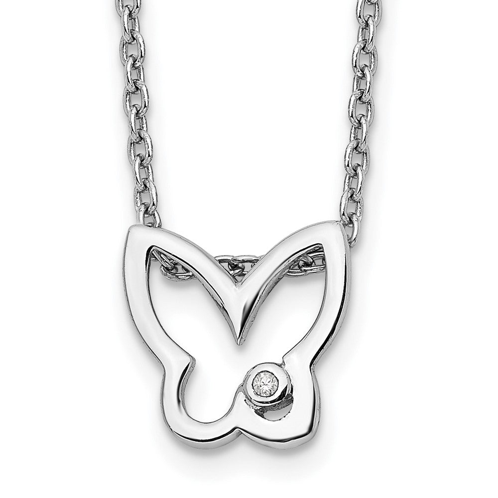White Ice Sterling Silver Rhodium-plated 18 Inch Diamond Butterfly Necklace with 2 Inch Extender 18 Inches