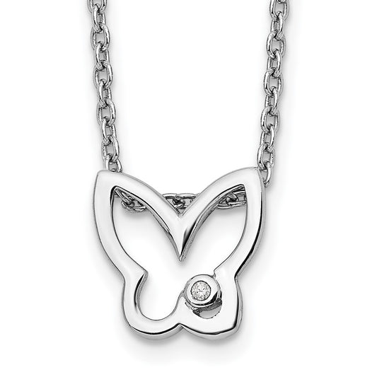White Ice Sterling Silver Rhodium-plated 18 Inch Diamond Butterfly Necklace with 2 Inch Extender 18 Inches