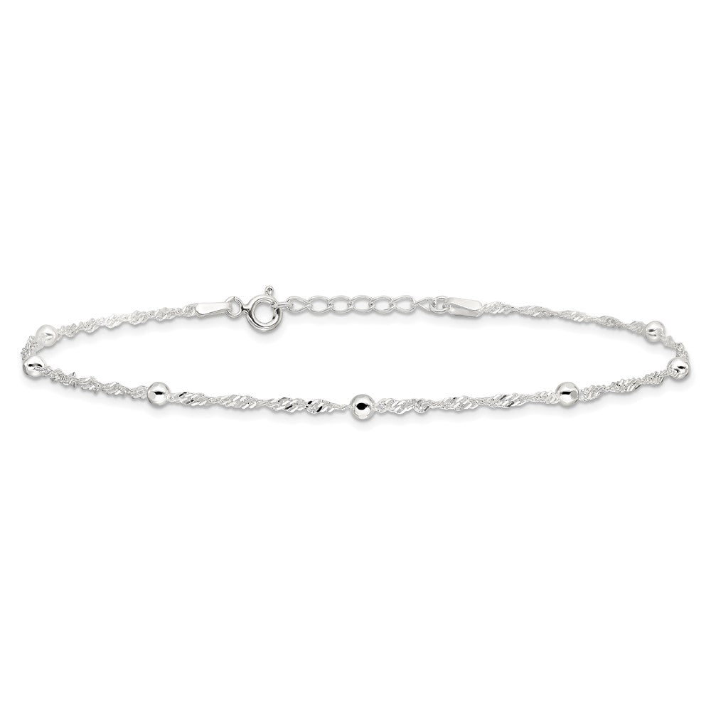 Sterling Silver 10in Plus 1in ext. Anklet 10 inches