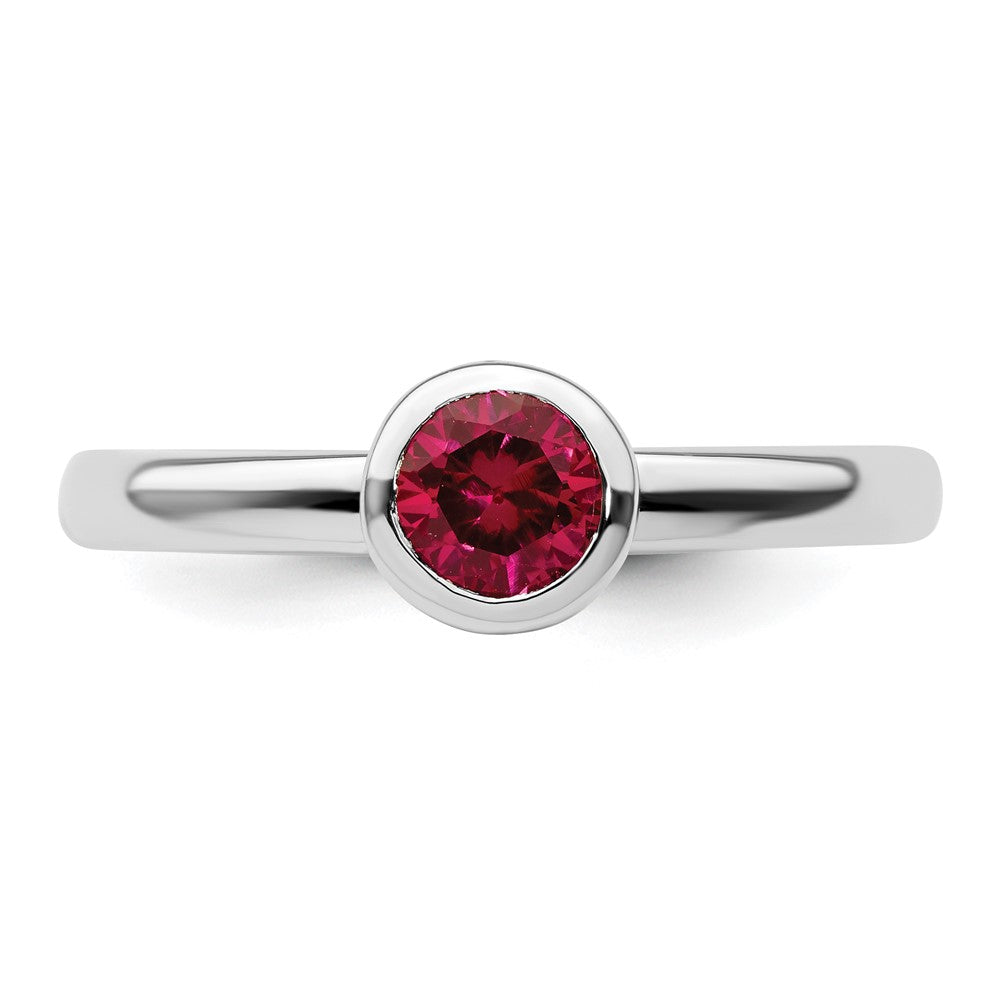 Sterling Silver Stackable Expressions Low 5mm Round Cr. Ruby Ring Size -8