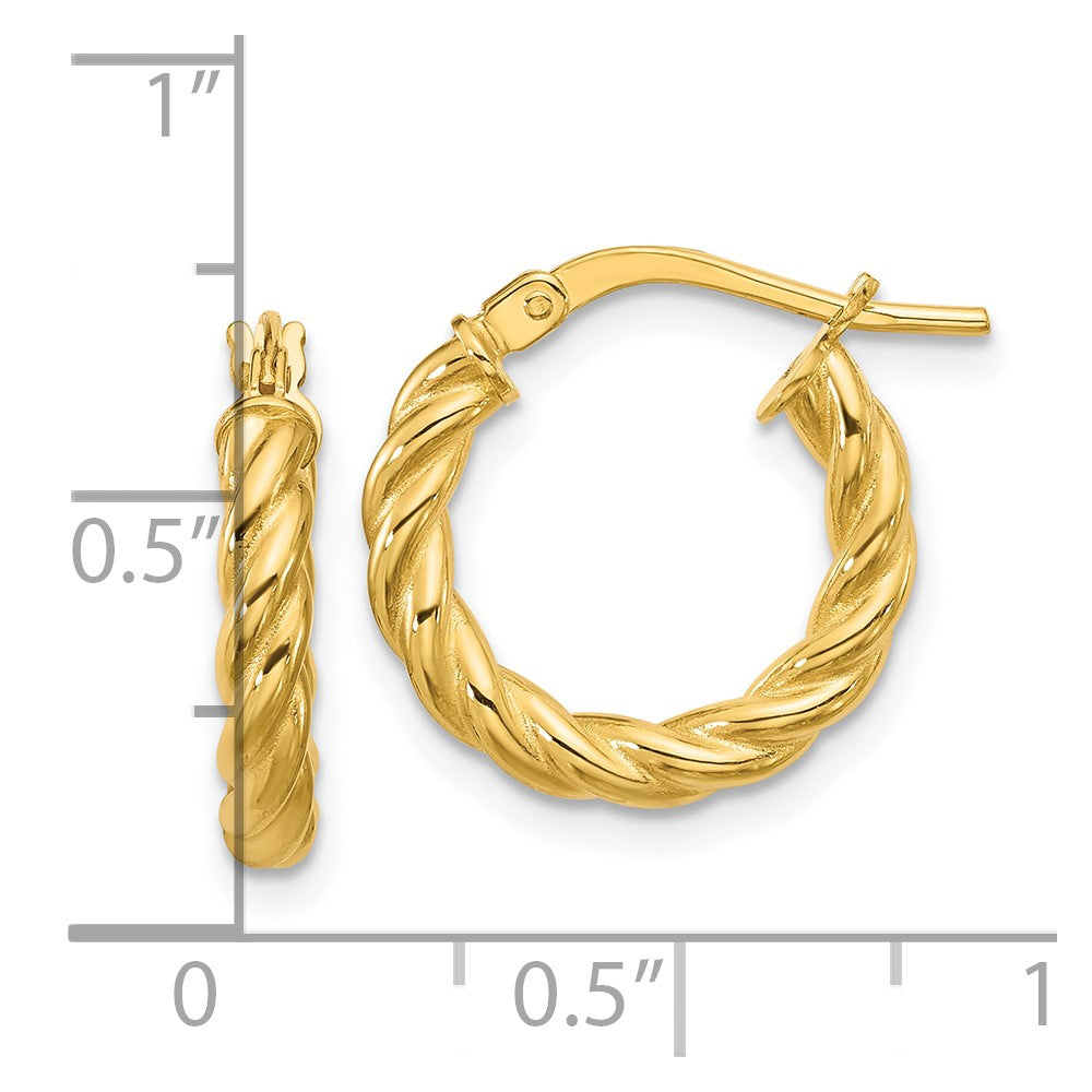 14K Polished and Twisted Round Hoop Earrings