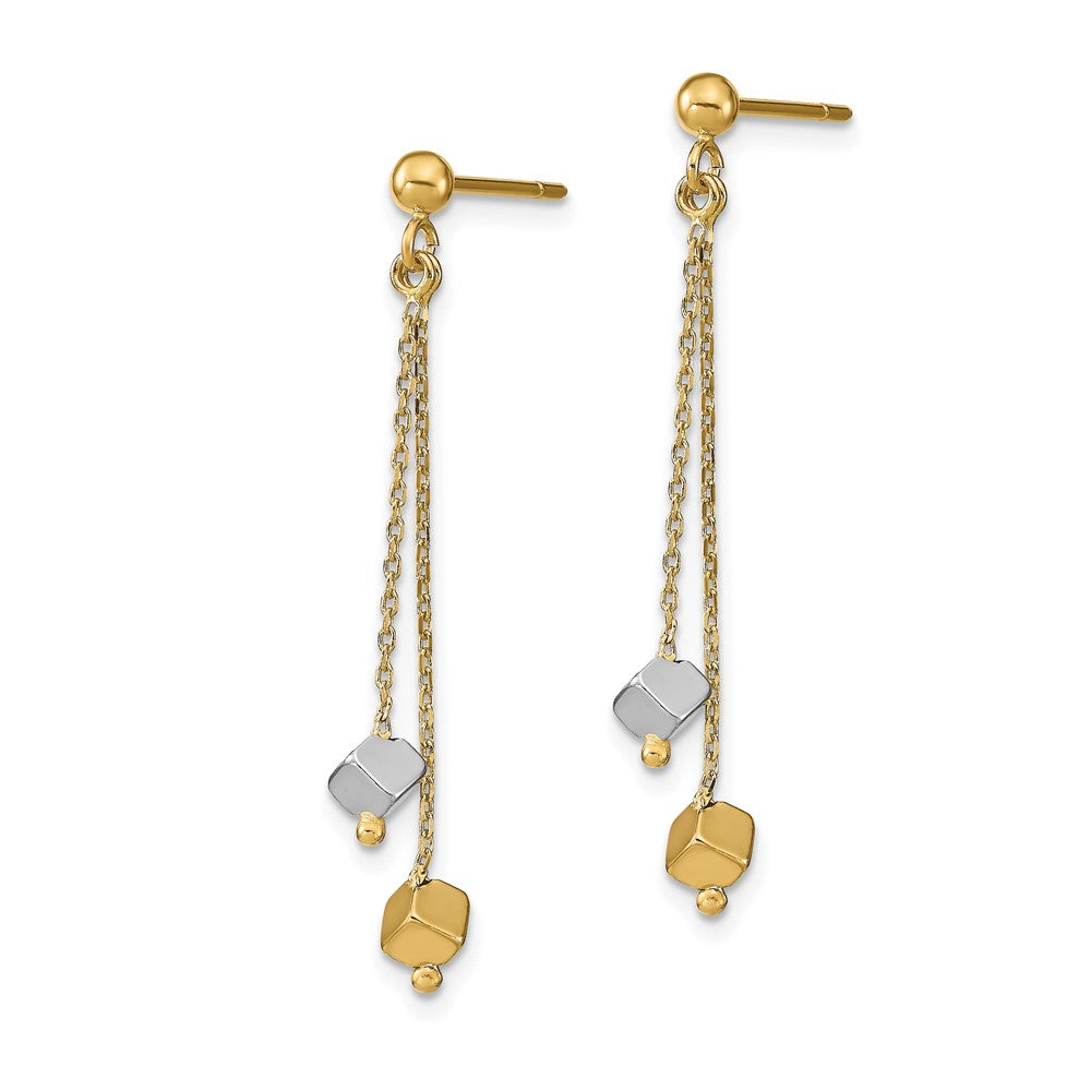 14K Two-tone Polished Beaded Post Dangle Earrings