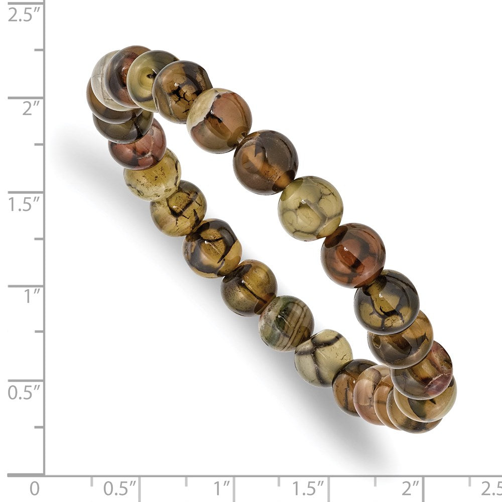 Beaded Stretch Black and Yellow Agate Bracelet 6.75 inches