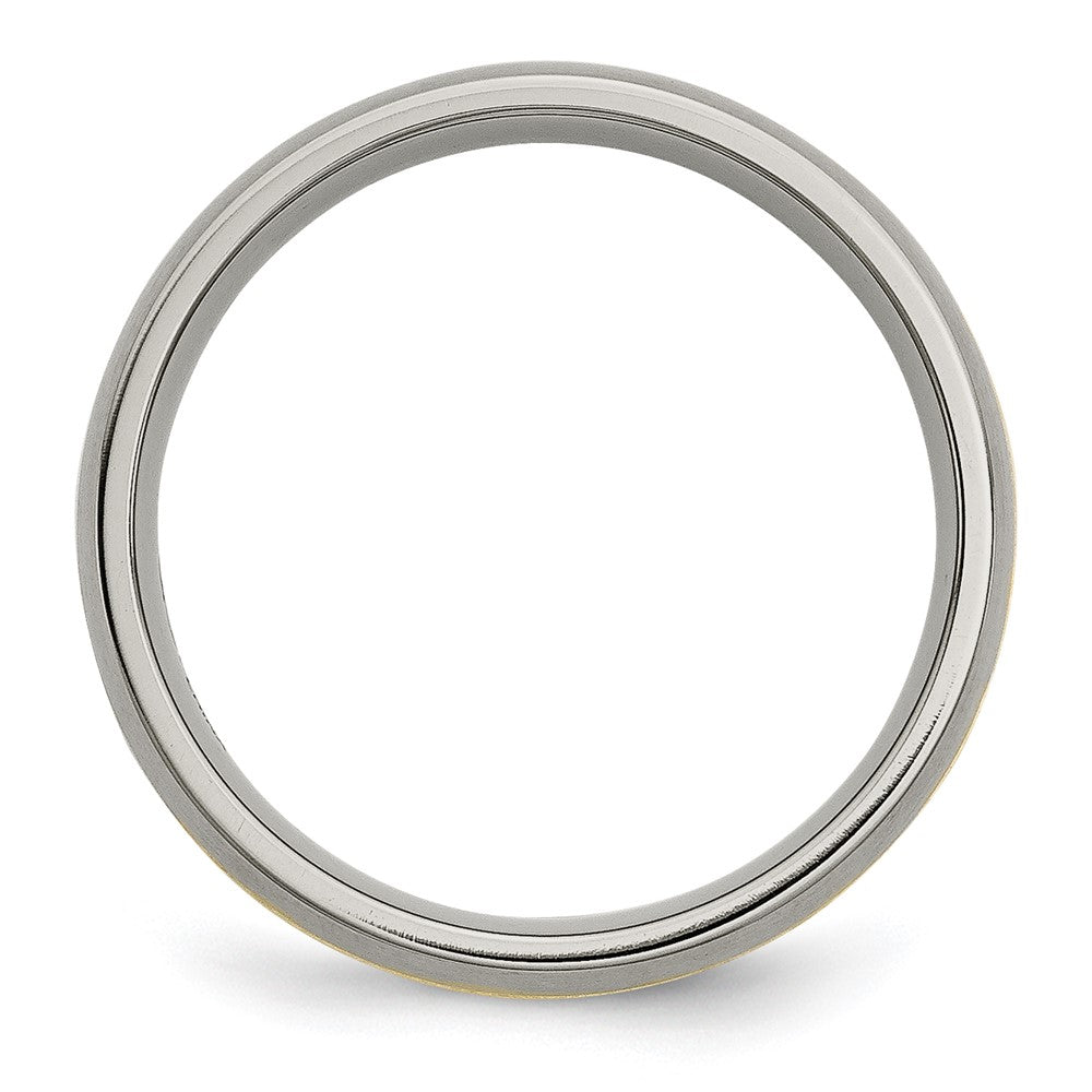 Titanium Brushed w/14k Yellow Inlay 6mm Grooved Band Size - 11