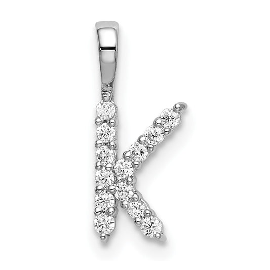 14k White Gold 1/8 carat Lab Grown Diamond VS/SI+ G+ Letter K Initial Pendant