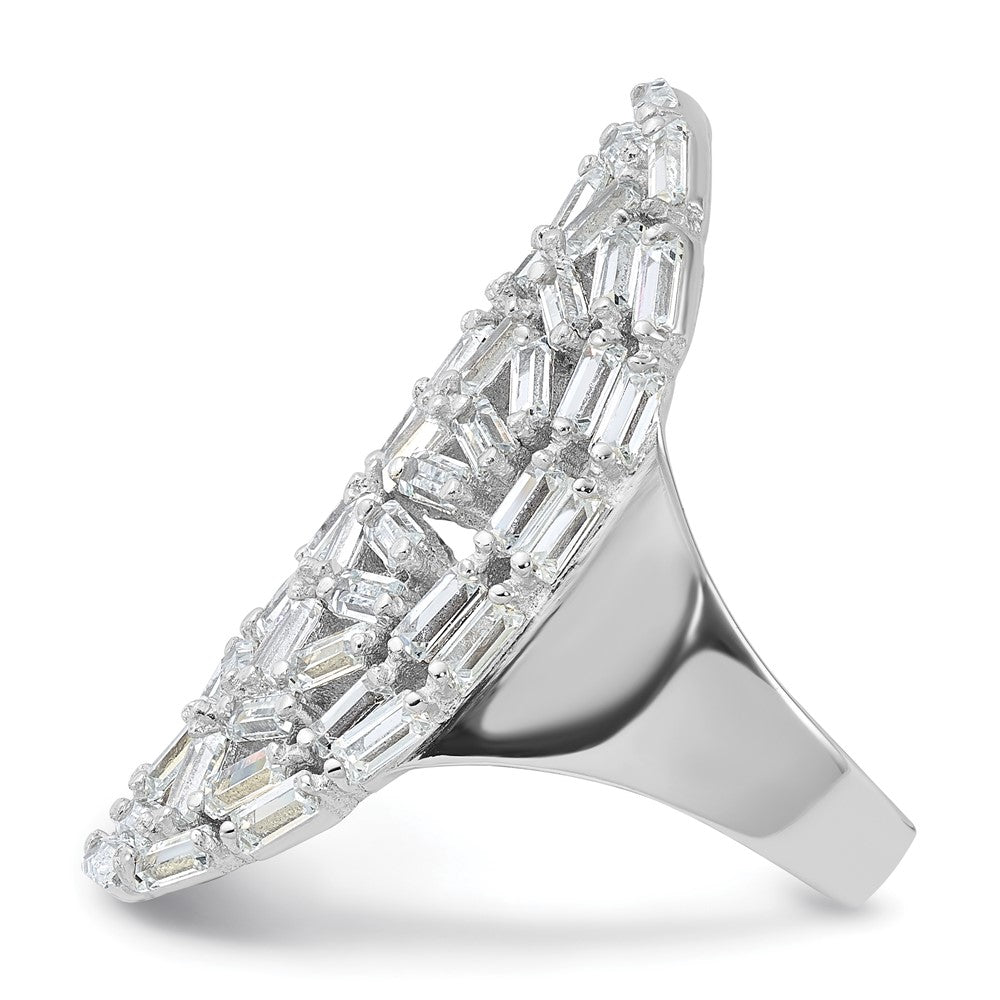 Sterling Silver Rhodium-plated Oval Baguette Crystal Size 6 Ring