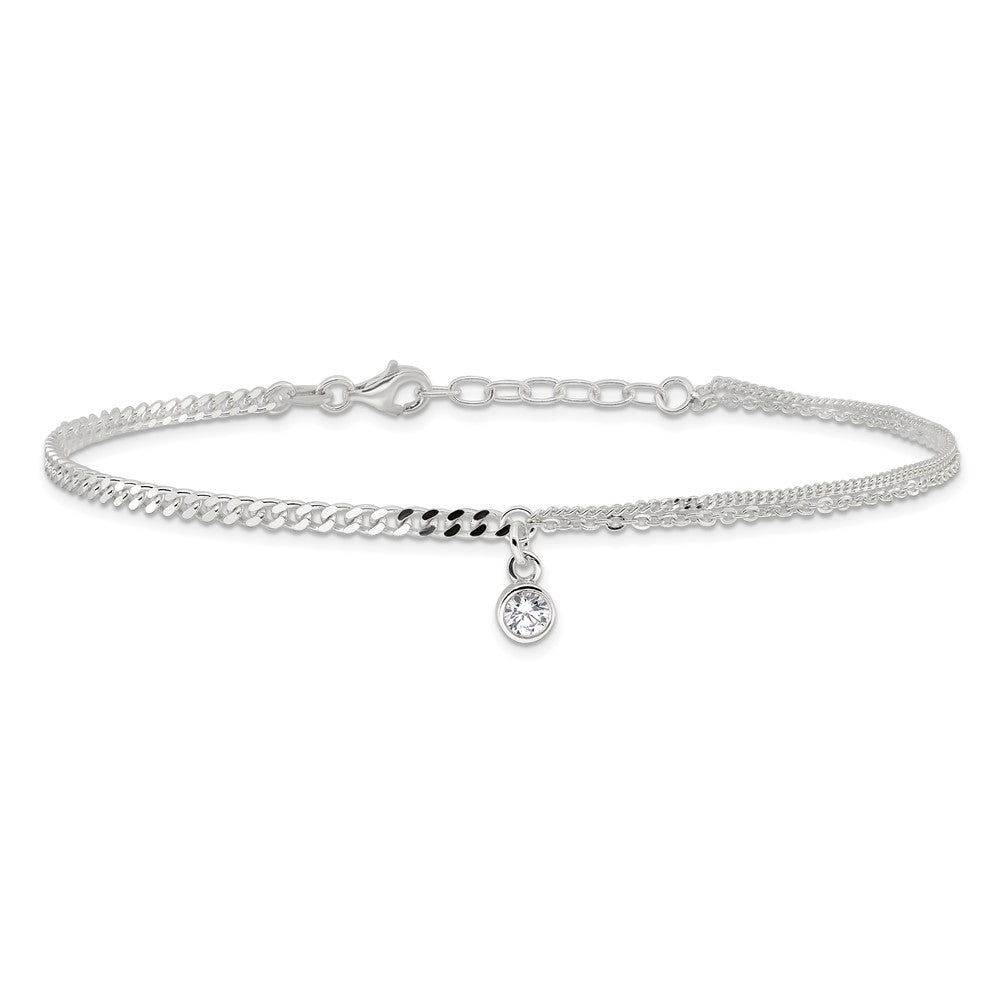 Sterling Silver CZ Fancy Chain 9in Plus 1in Ext. Anklet 9 inches