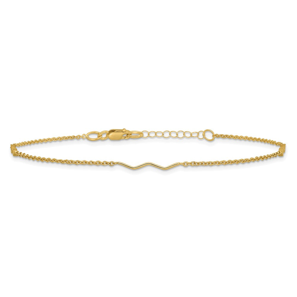 14K Polished Wavy Bar 9in Plus 1in ext. Anklet