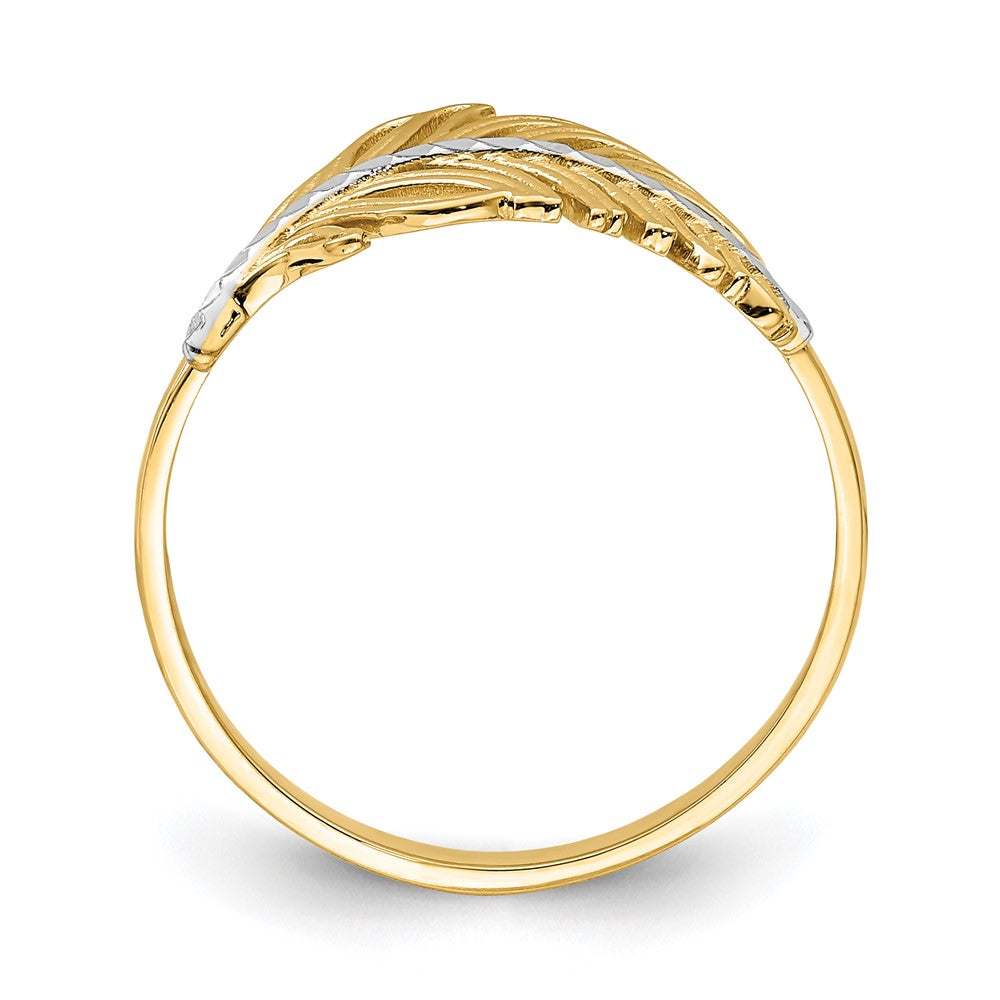 14K with White Rhodium Feather Ring Size 7