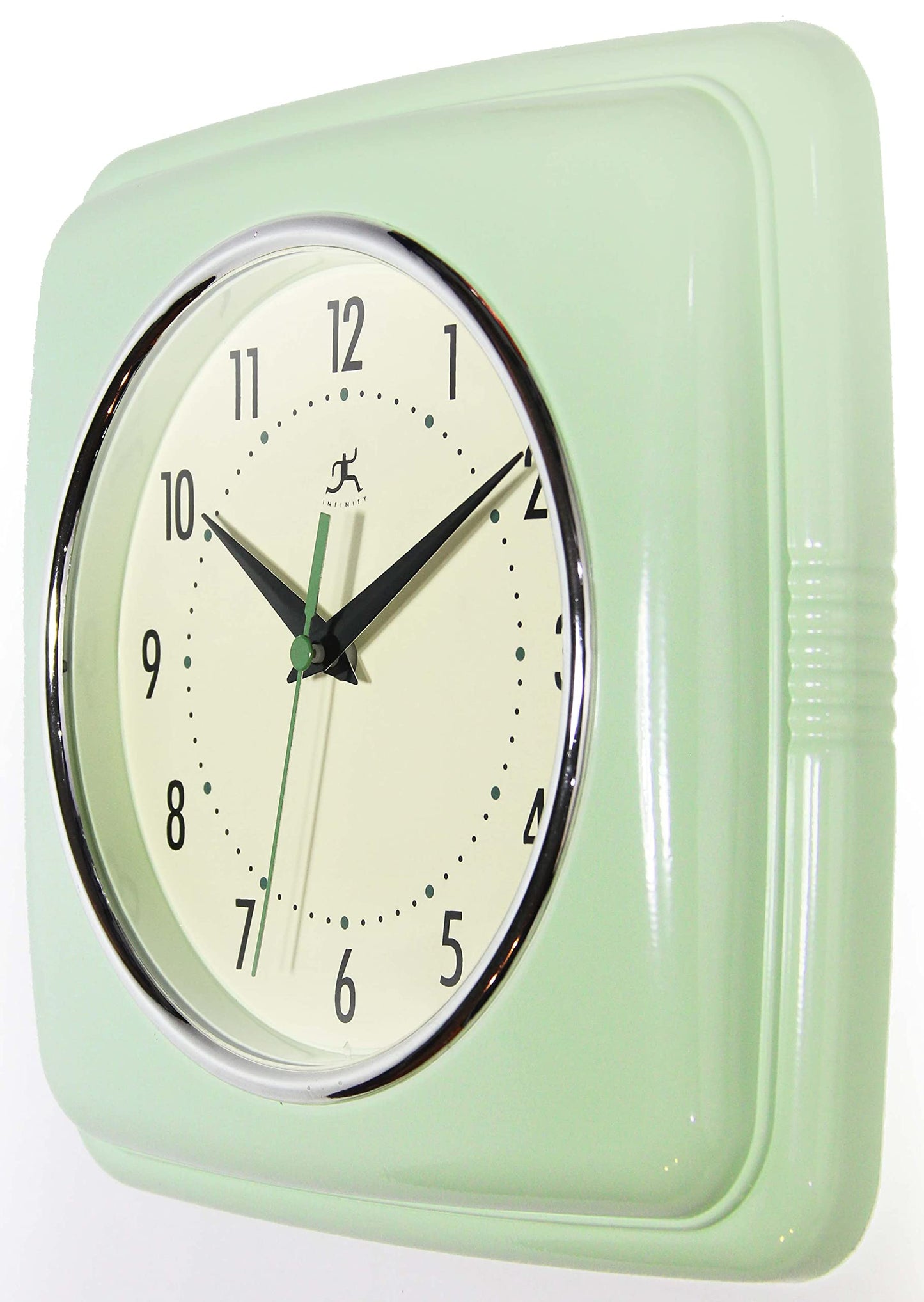 Infinity Instruments Retro Square Meadow Mist Green Plastic 9.25-inch Analog Wall Clock