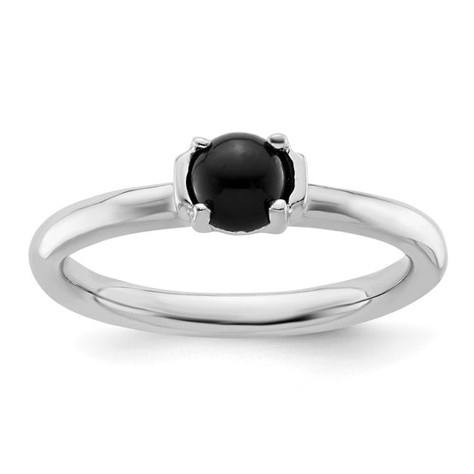 Sterling Silver Stackable Expressions Polished Black Agate Ring Size -6