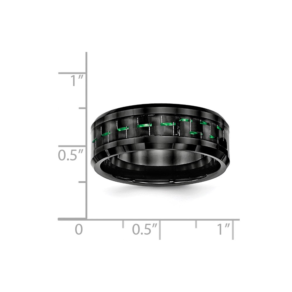 Ceramic Black with Green Carbon Fiber Inlay Beveled Edge Ring Size - 10