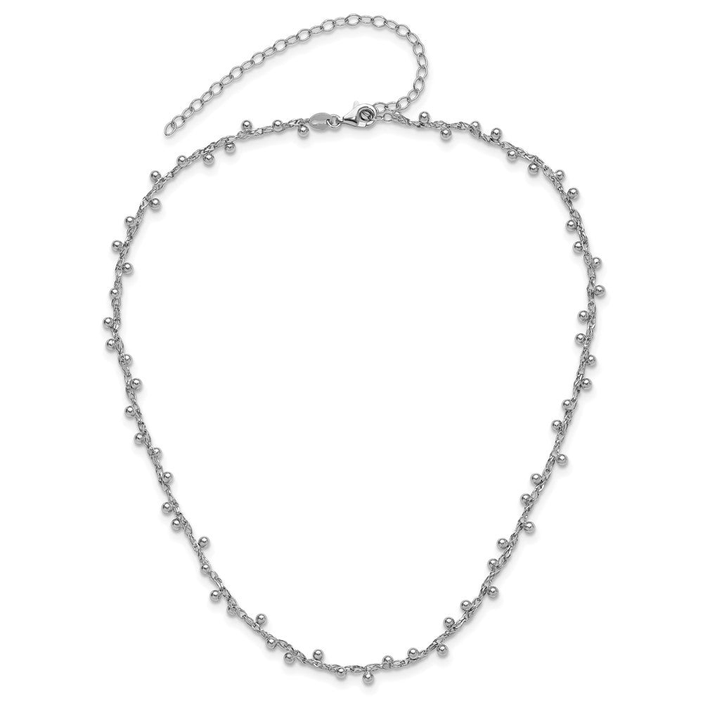 Sterling Silver Rhod-plated Polished Beaded w/3in ext. Necklace