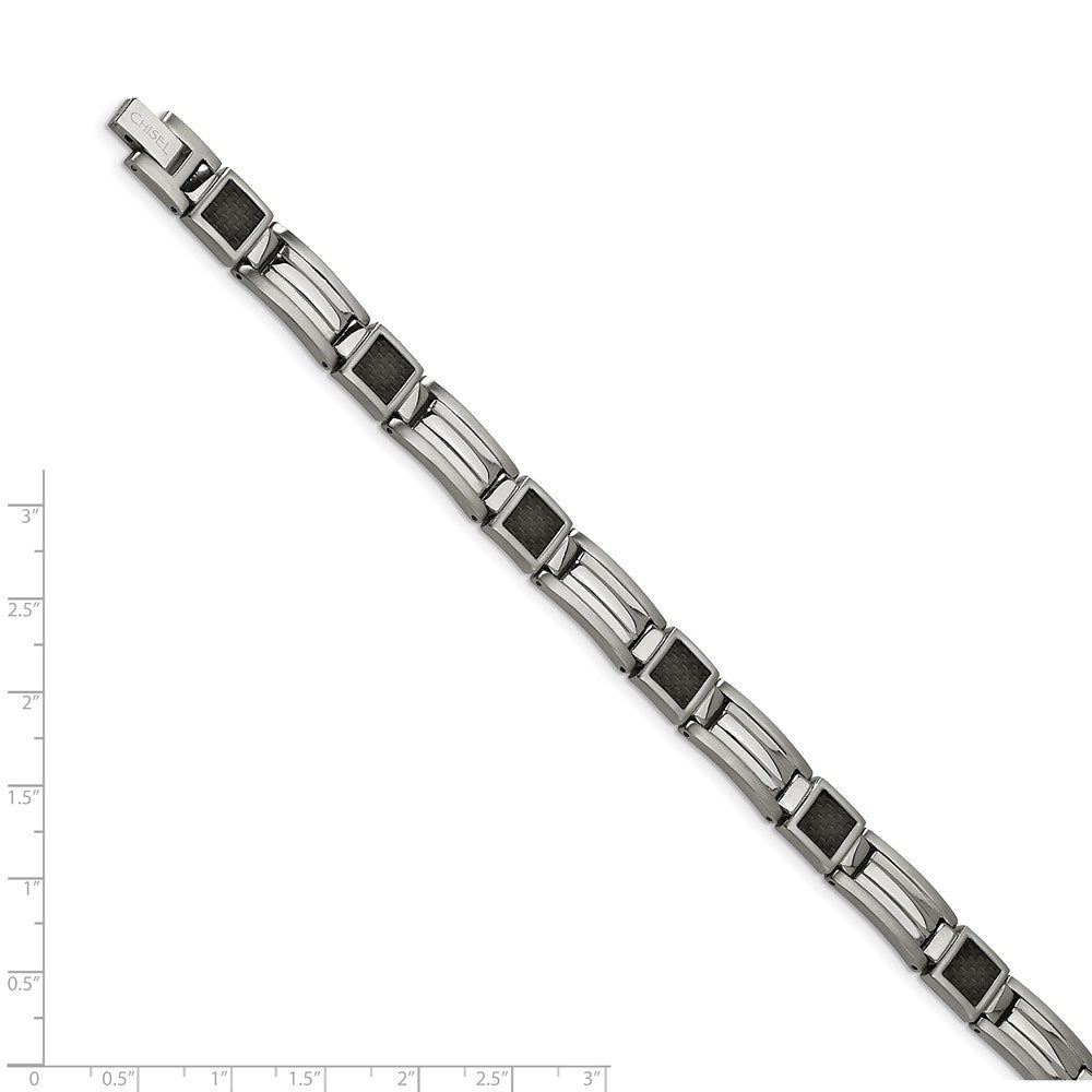 Stainless Steel Polished Black Carbon Fiber Inlay 8.75in Bracelet 8.75 inches