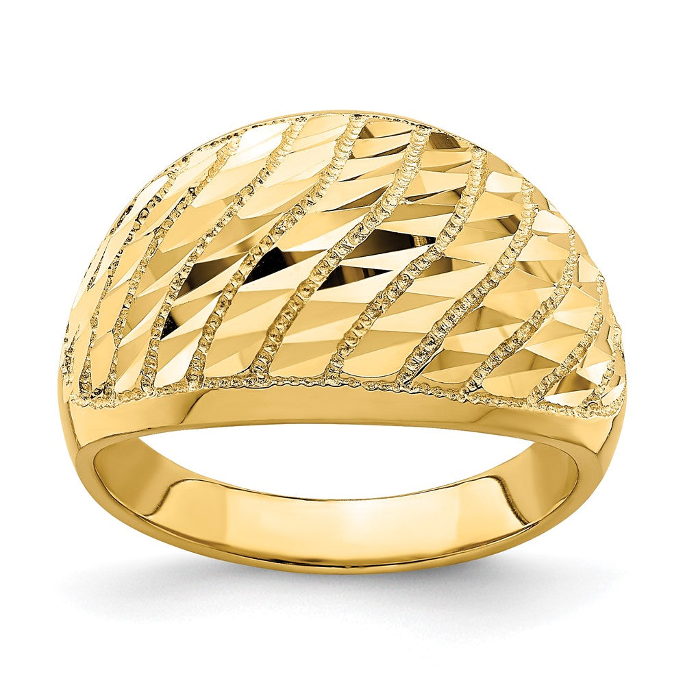 14K Diamond-cut Lattice Pattern Dome Ring Size 6.5