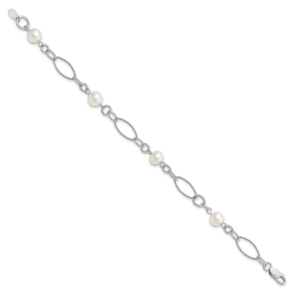 Sterling Silver Rhodium Freshwater Cultured Pearl Bracelet 7.75 inches