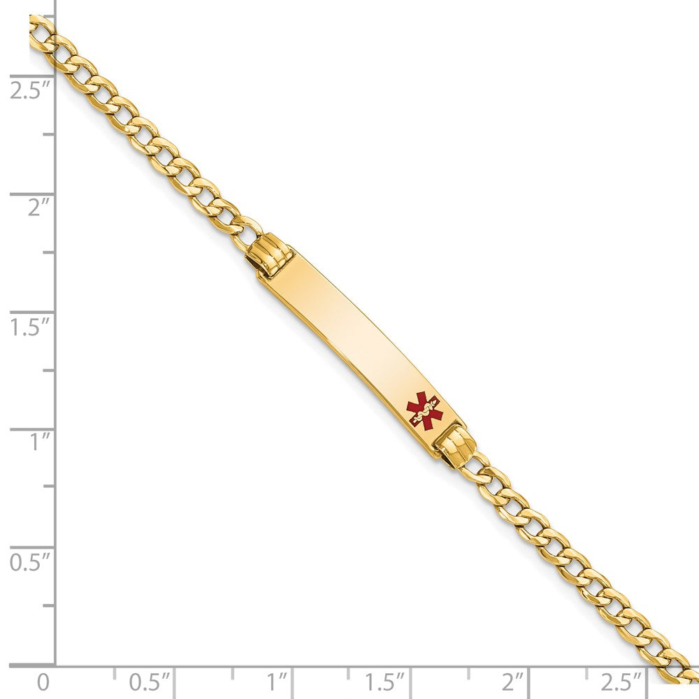 10k Semi-Solid Medical Red Enamel Cuban Link ID Bracelet