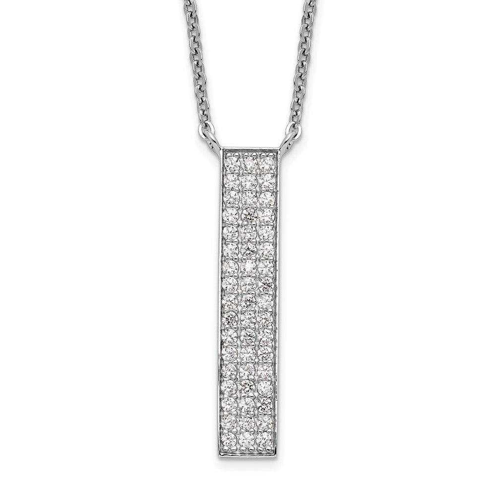 Sterling Silver Rhodium-plated CZ Dangle Bar Necklace 18 Inches