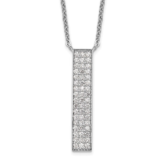 Sterling Silver Rhodium-plated CZ Dangle Bar Necklace 18 Inches