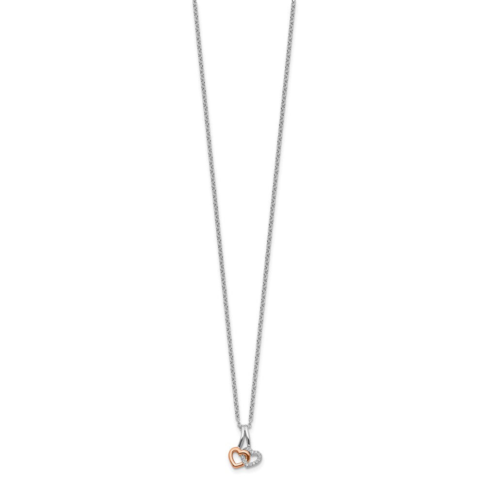 White Ice Sterling Silver Rhodium-plated Rose-tone 18 Inch Diamond Hearts Necklace with 2 Inch Extender 18 Inches