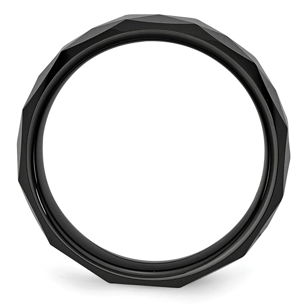 Ceramic Faceted Black 8mm Polished Beveled Edge Band Size - 7.5