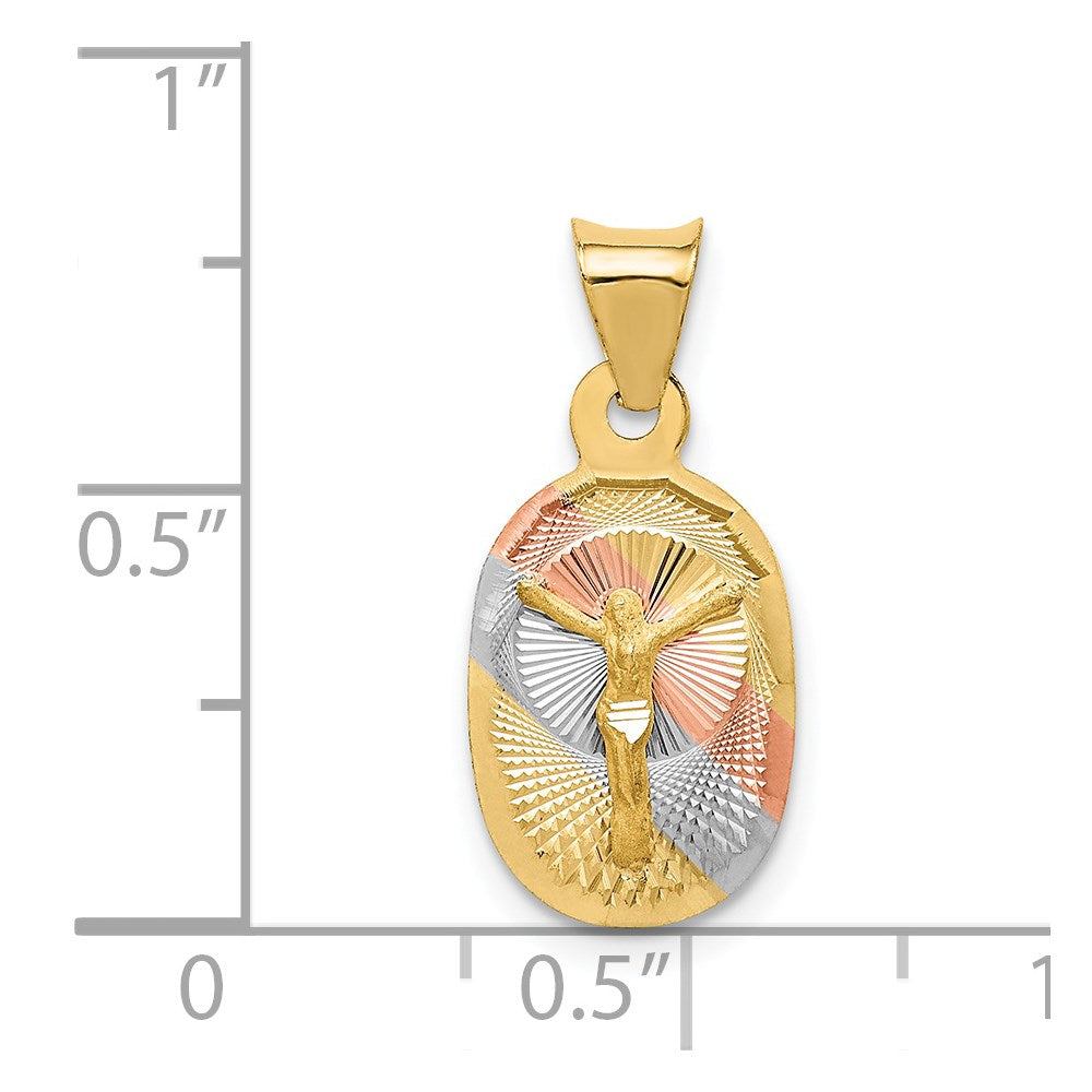14K w/Rose and White Rhodium D/C Corpus Oval Pendant