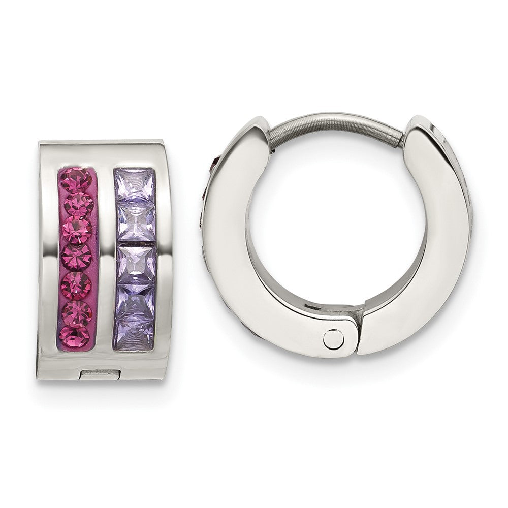 Chisel Stainless Steel Polished Preciosa Amethyst and Tanzanite Hoop Earrings