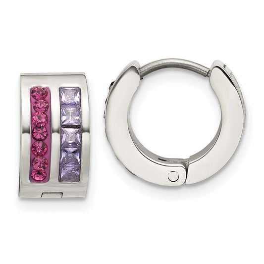 Chisel Stainless Steel Polished Preciosa Amethyst and Tanzanite Hoop Earrings