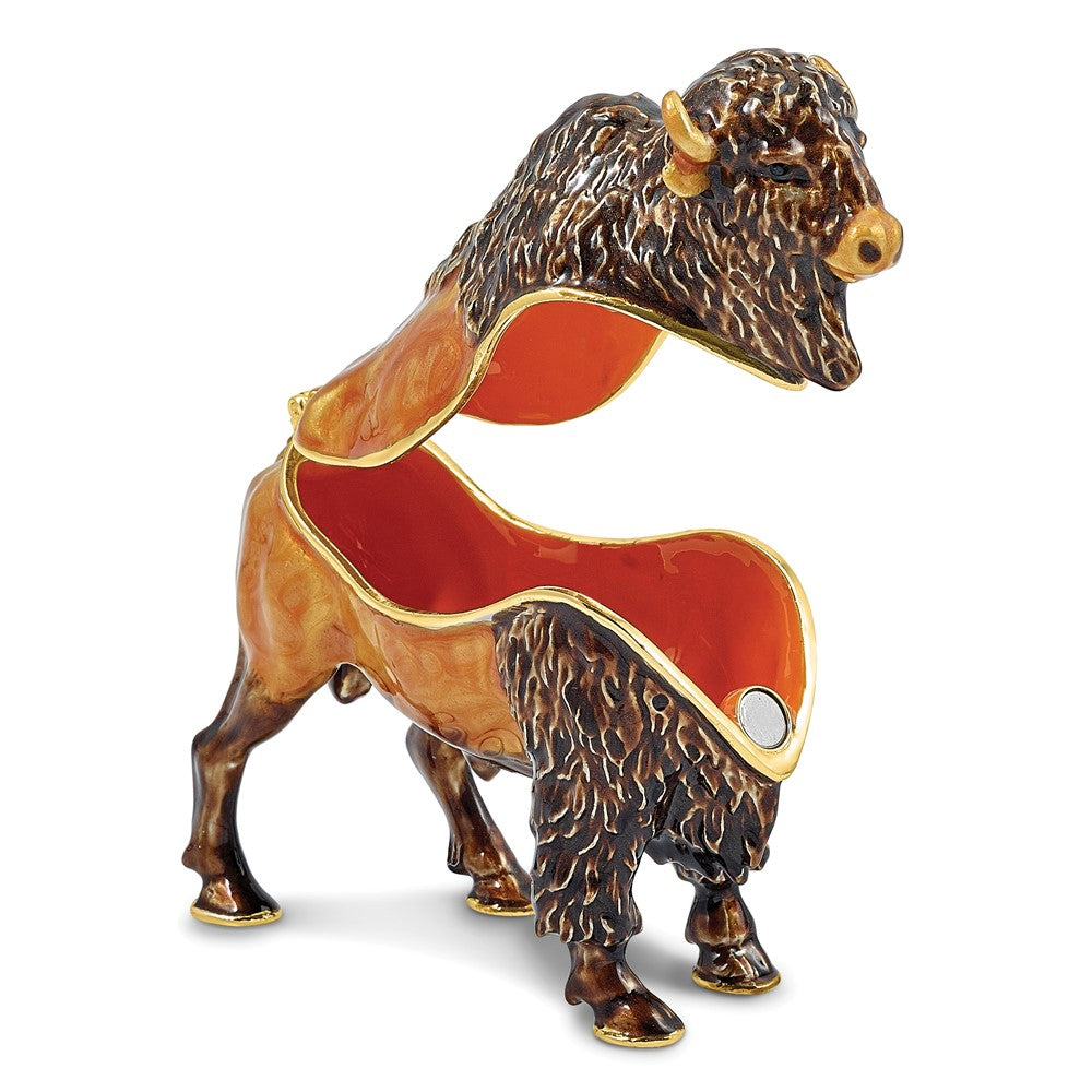Luxury Giftware by Jere Bejeweled BOVID Buffalo Trinket Box with Matching 18 inch Necklace