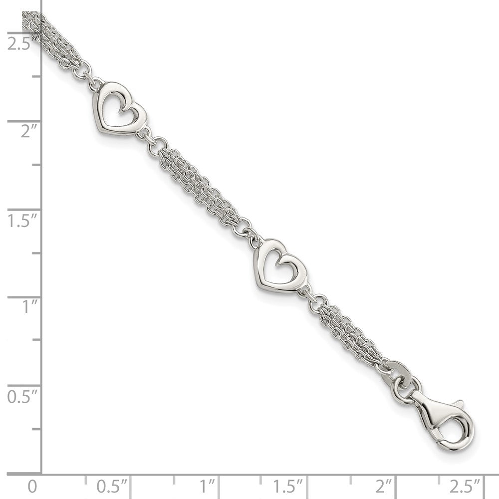 Sterling Silver Polished Hearts 7.5in w/1.0 in ext Bracelet 7.5 inches