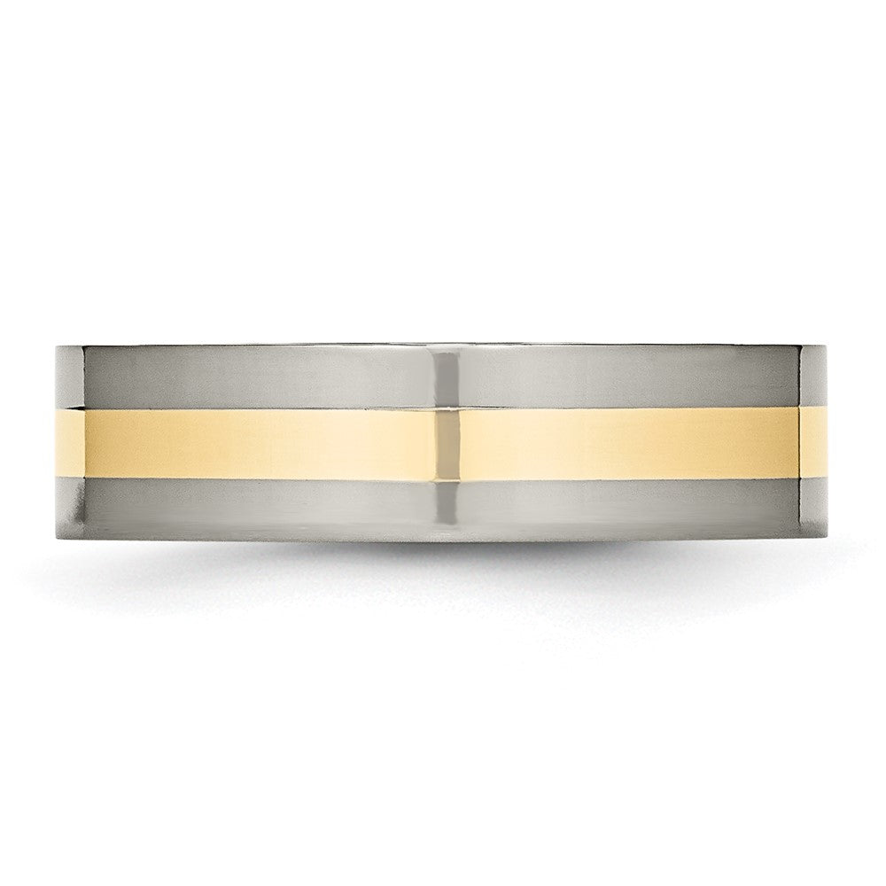 Titanium Polished w/14k Yellow Inlay 6mm Flat Band Size - 10