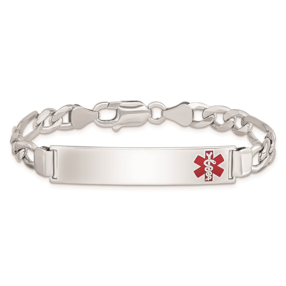 Sterling Silver Rhodium-plated Medical ID Figaro Link Bracelet 7 inches