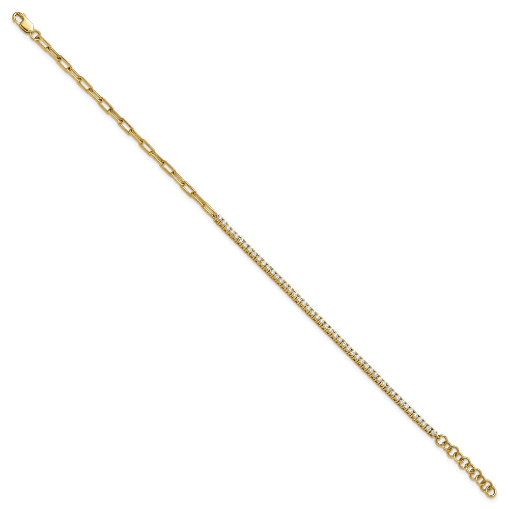 14K Polished Complete 3/4 carat Diamond Paperclip Link 7 inch Bracelet with 1 inch Extender