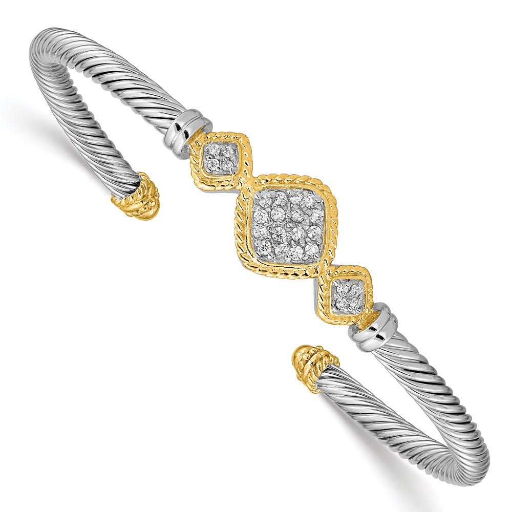 Sterling Silver Vermeil CZ Rope Design Bangle 7 inches