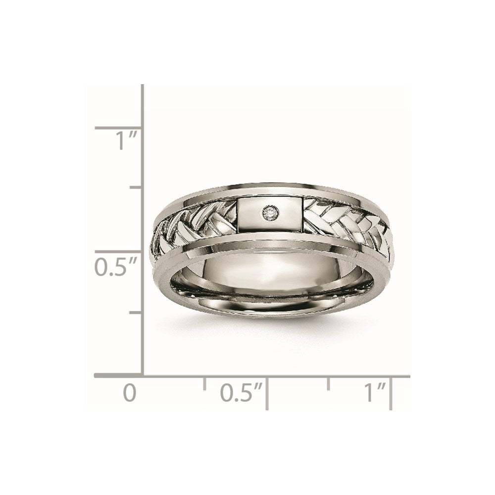 Chisel Titanium with Sterling Silver Inlay Polished 1pt. Diamond 7mm Band Size - 11