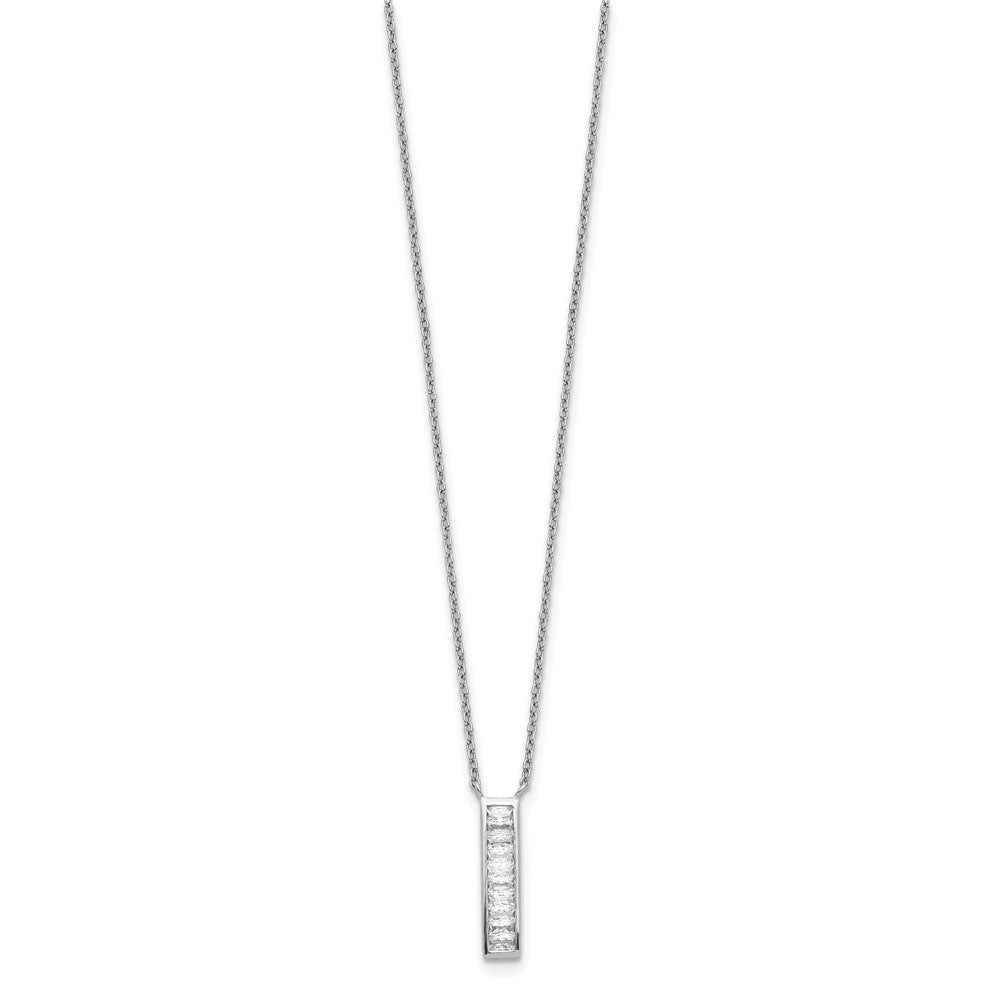 Sterling Silver Rhodium Plated CZ Vertical Bar Necklace 17.5 Inches