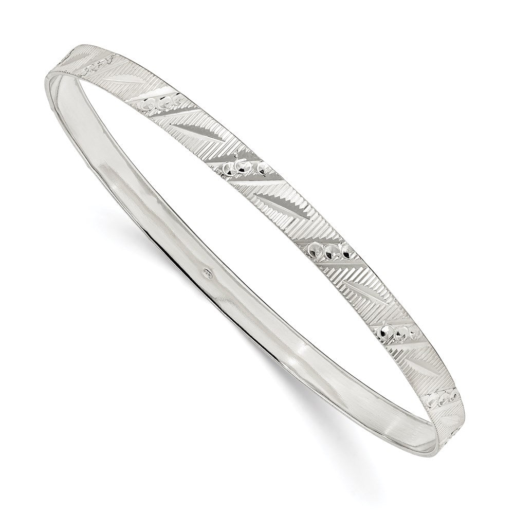Sterling Silver 5mm Diamond Cut Slip-on Bangle 8 inches