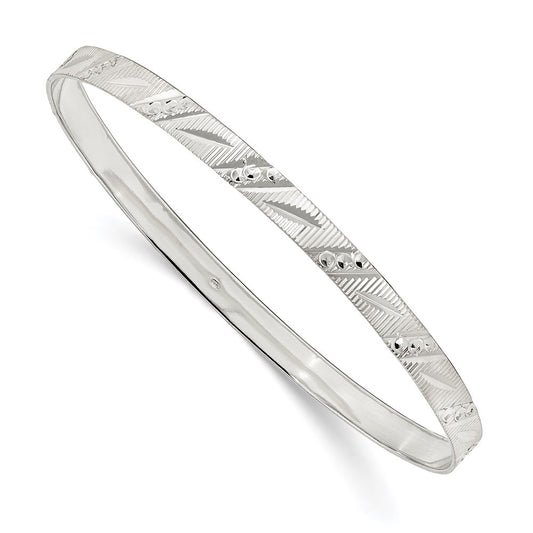 Sterling Silver 5mm Diamond Cut Slip-on Bangle 8 inches