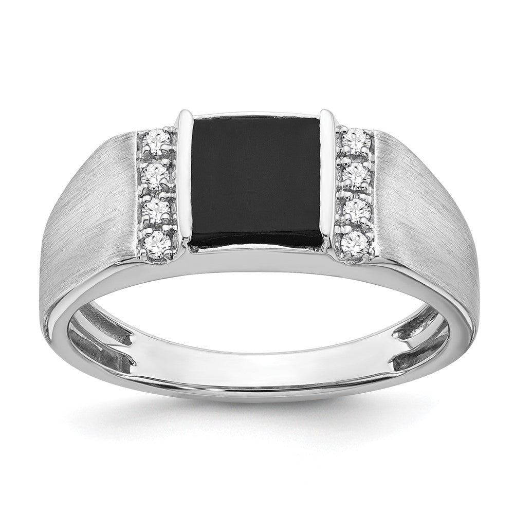 Sterling Silver Onyx & Diamond Men's Ring