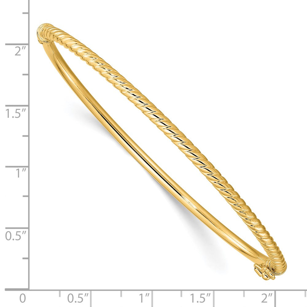 14K Polished Textured Hinged Bangle 7  inches