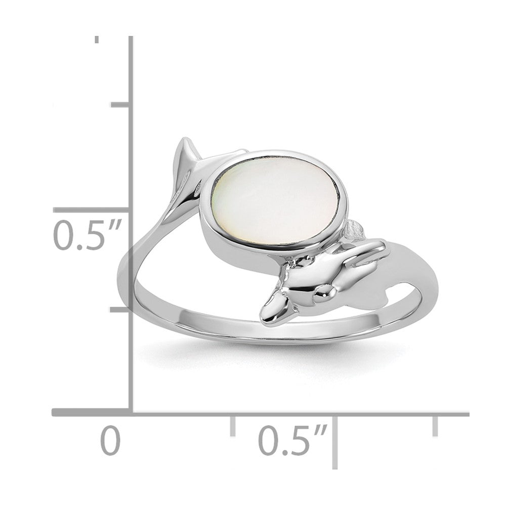 Sterling Silver Rhodium-plated Polished Oval Mother of Pearl and Dolphin Size 7 Ring