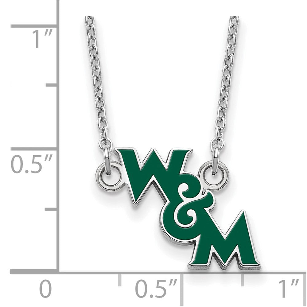 Sterling Silver Rhodium-plated LogoArt College of William and Mary Small Enameled Pendant 18 inch Necklace