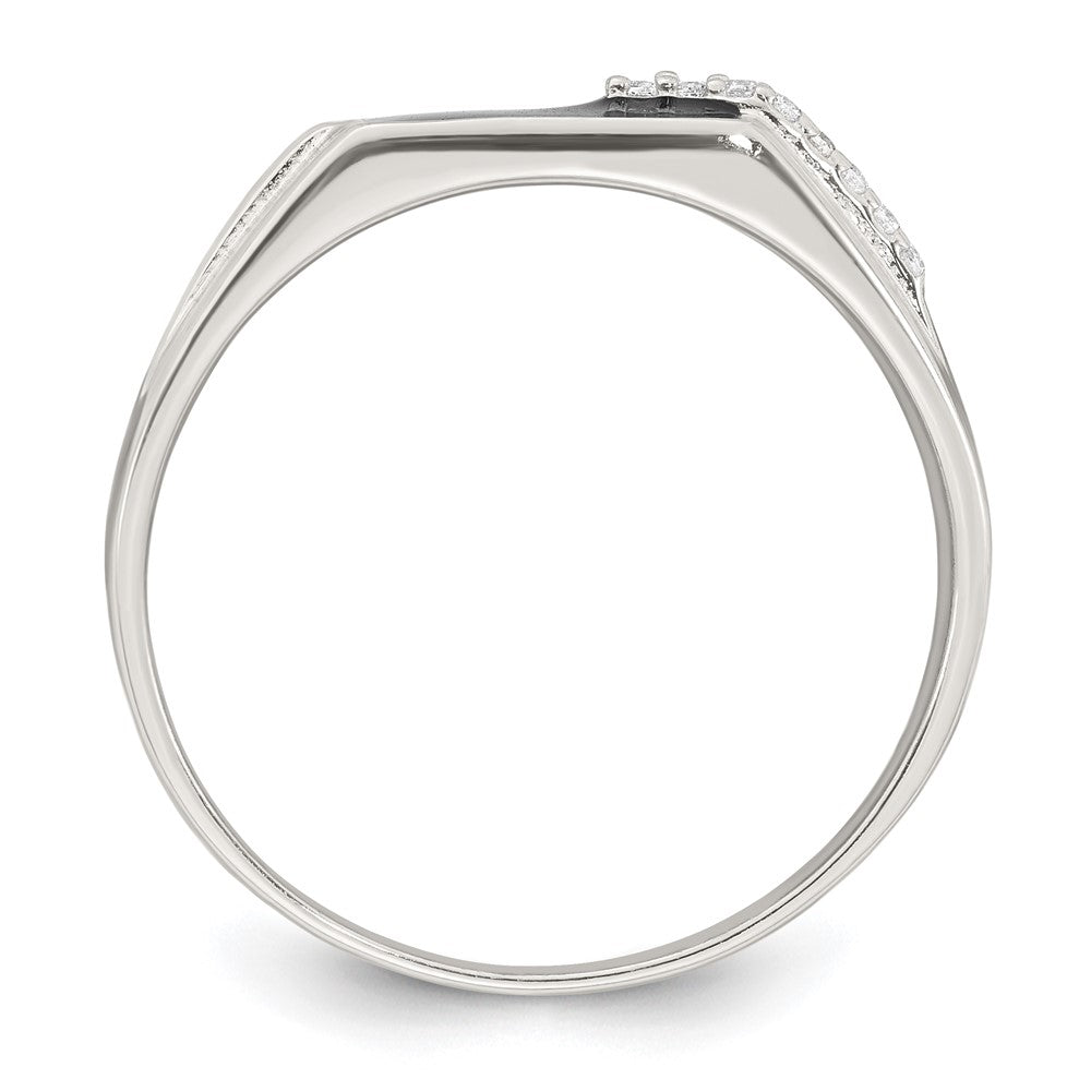 Sterling Silver Polished Black Enameled and White CZ Size 10 Mens Signet Ring